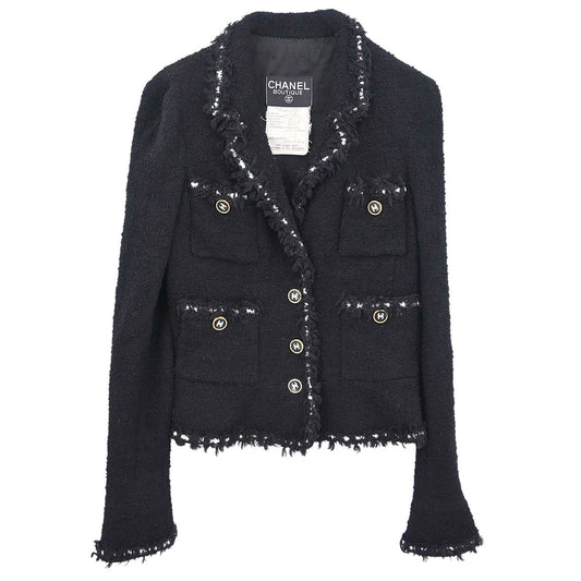 Chanel 1994 Single Breasted Jacket Tweed Black #38