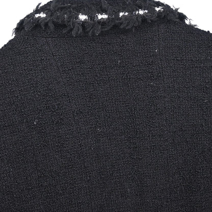 Chanel 1994 Single Breasted Jacket Tweed Black #38
