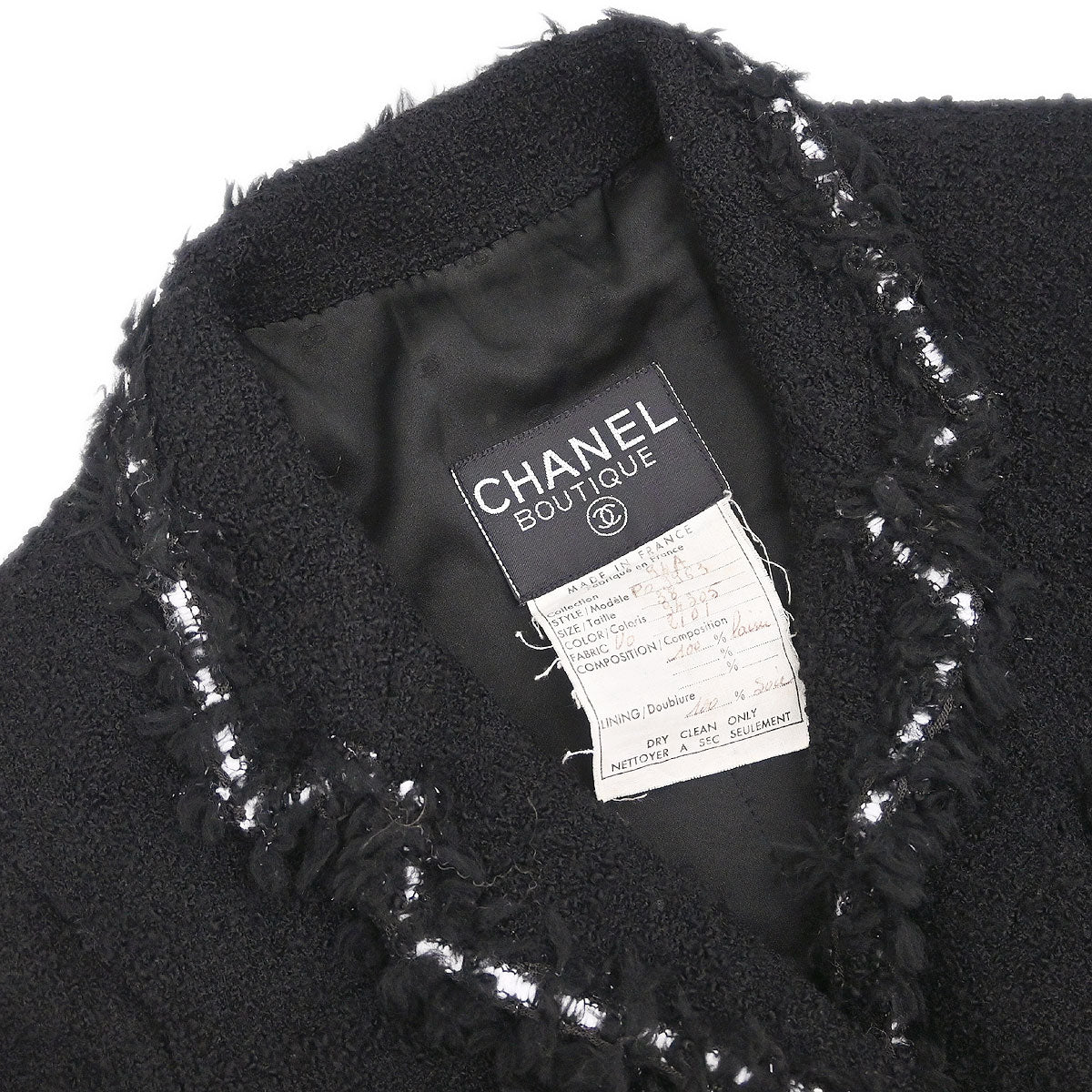 Chanel 1994 Single Breasted Jacket Tweed Black #38