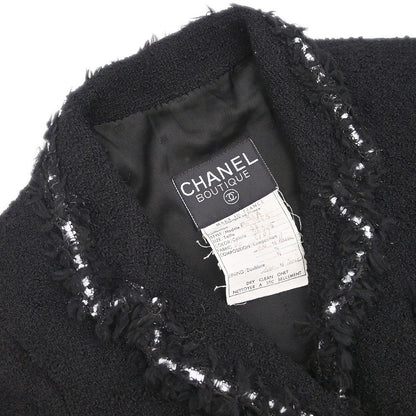 Chanel 1994 Single Breasted Jacket Tweed Black #38