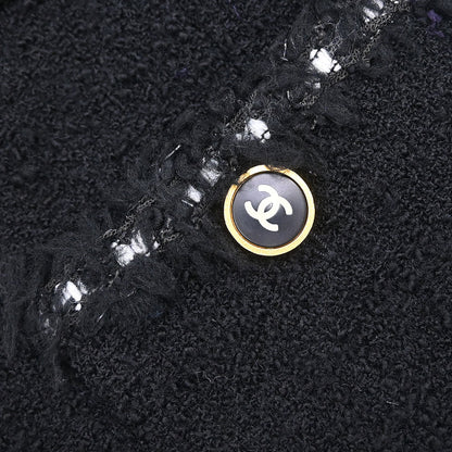 Chanel 1994 Single Breasted Jacket Tweed Black #38