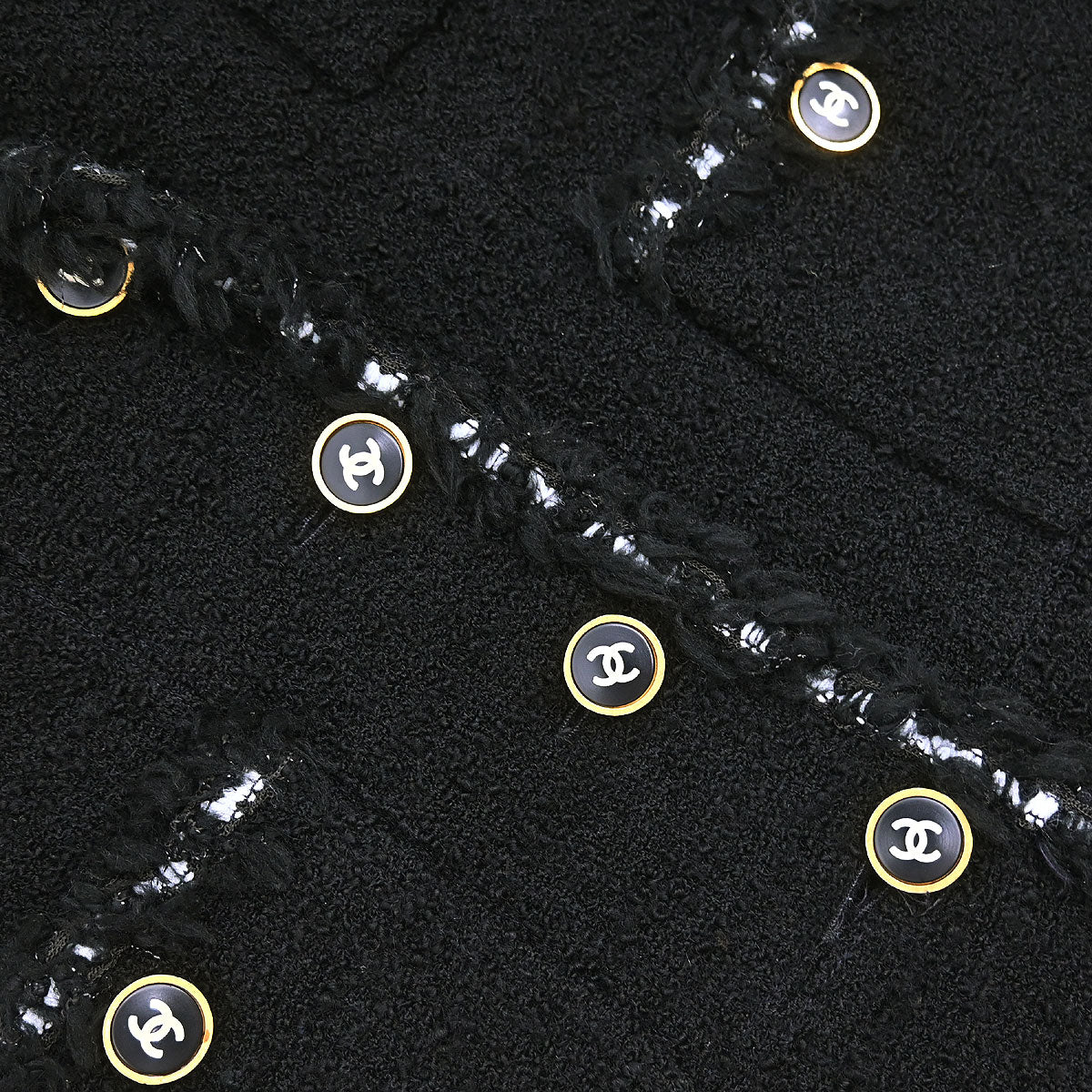 Chanel 1994 Single Breasted Jacket Tweed Black #38