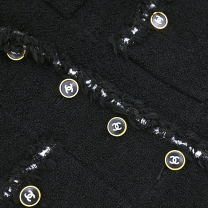 Chanel 1994 Single Breasted Jacket Tweed Black #38