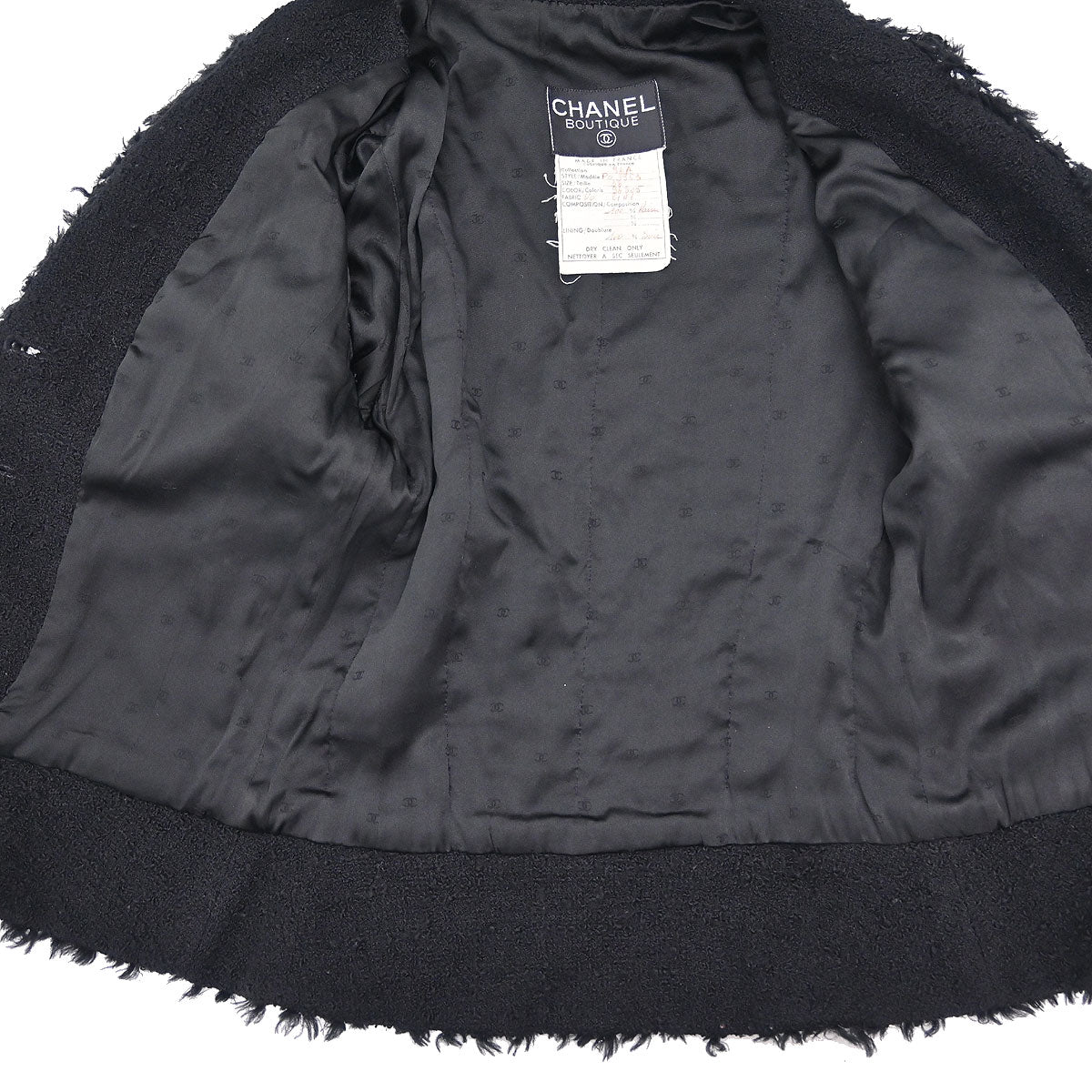 Chanel 1994 Single Breasted Jacket Tweed Black #38