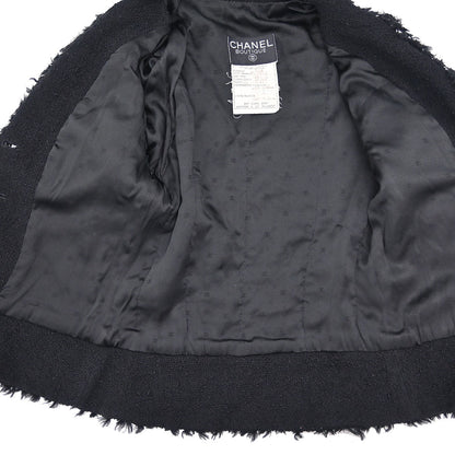 Chanel 1994 Single Breasted Jacket Tweed Black #38
