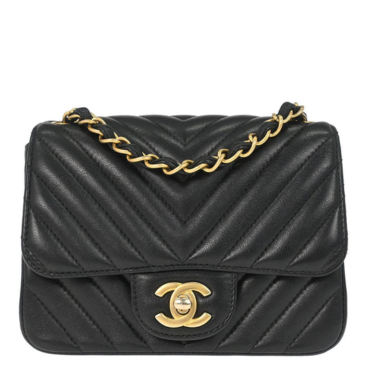 Chanel 2019 Black Lambskin Chevron Mini Classic Square Flap Shoulder Bag 17