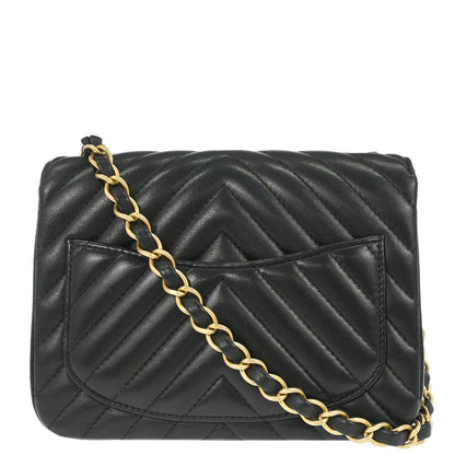 Chanel 2019 Black Lambskin Chevron Mini Classic Square Flap Shoulder Bag 17