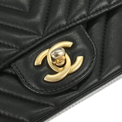 Chanel 2019 Black Lambskin Chevron Mini Classic Square Flap Shoulder Bag 17