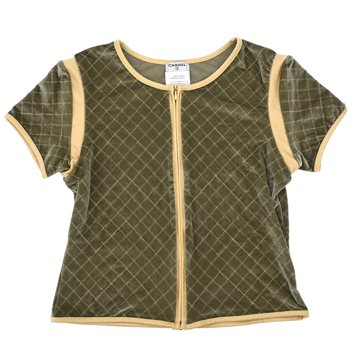 Chanel 2005 Zip Up Short Sleeve Jacket Khaki #42