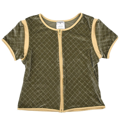 Chanel 2005 Zip Up Short Sleeve Jacket Khaki #42