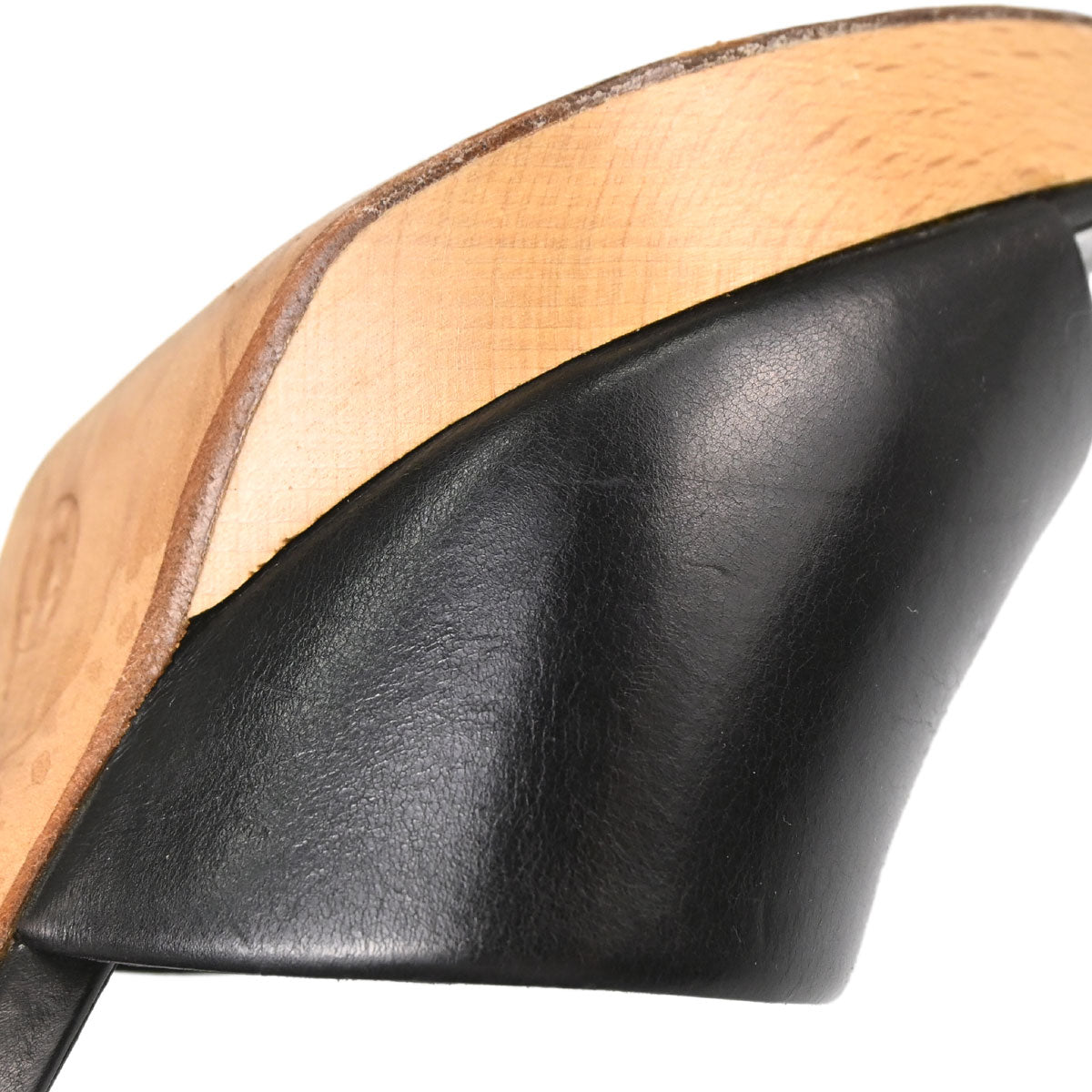 Chanel * CC Black Wood Leather Mules Shoes #39 1/2