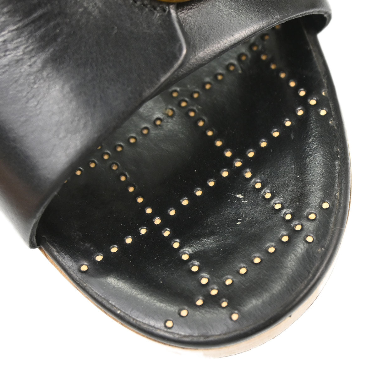 Chanel * CC Black Wood Leather Mules Shoes #39 1/2