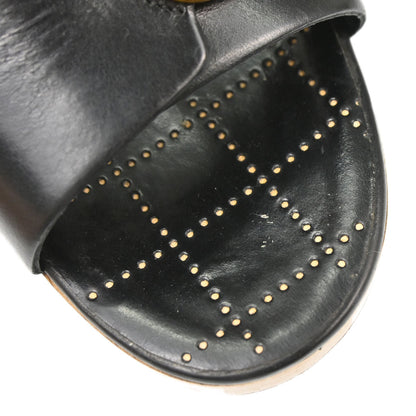 Chanel * CC Black Wood Leather Mules Shoes #39 1/2