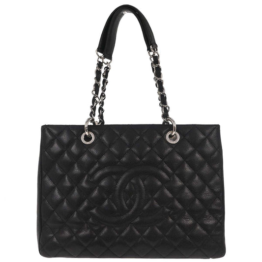 Chanel Black Caviar Skin Grand Shopping Tote GST Chain Handbag