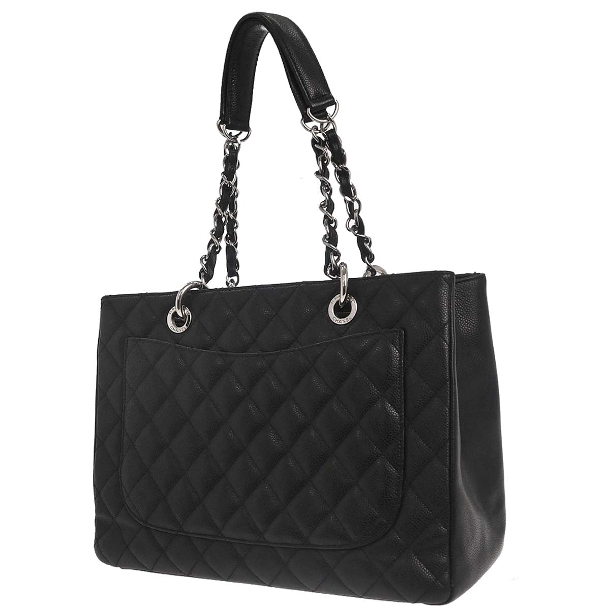 Chanel Black Caviar Skin Grand Shopping Tote GST Chain Handbag