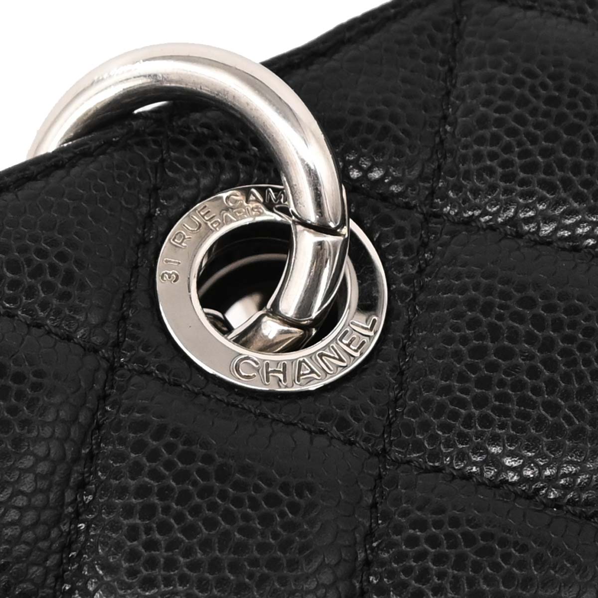 Chanel Black Caviar Skin Grand Shopping Tote GST Chain Handbag