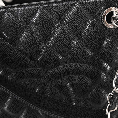 Chanel Black Caviar Skin Grand Shopping Tote GST Chain Handbag