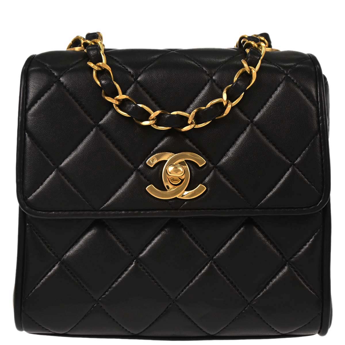 Chanel Black Lambskin Straight Flap Shoulder Bag