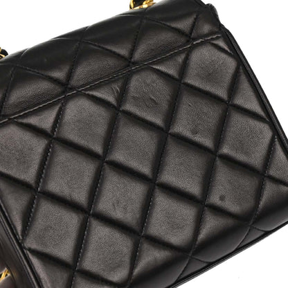 Chanel Black Lambskin Straight Flap Shoulder Bag