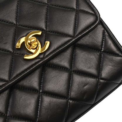 Chanel Black Lambskin Straight Flap Shoulder Bag