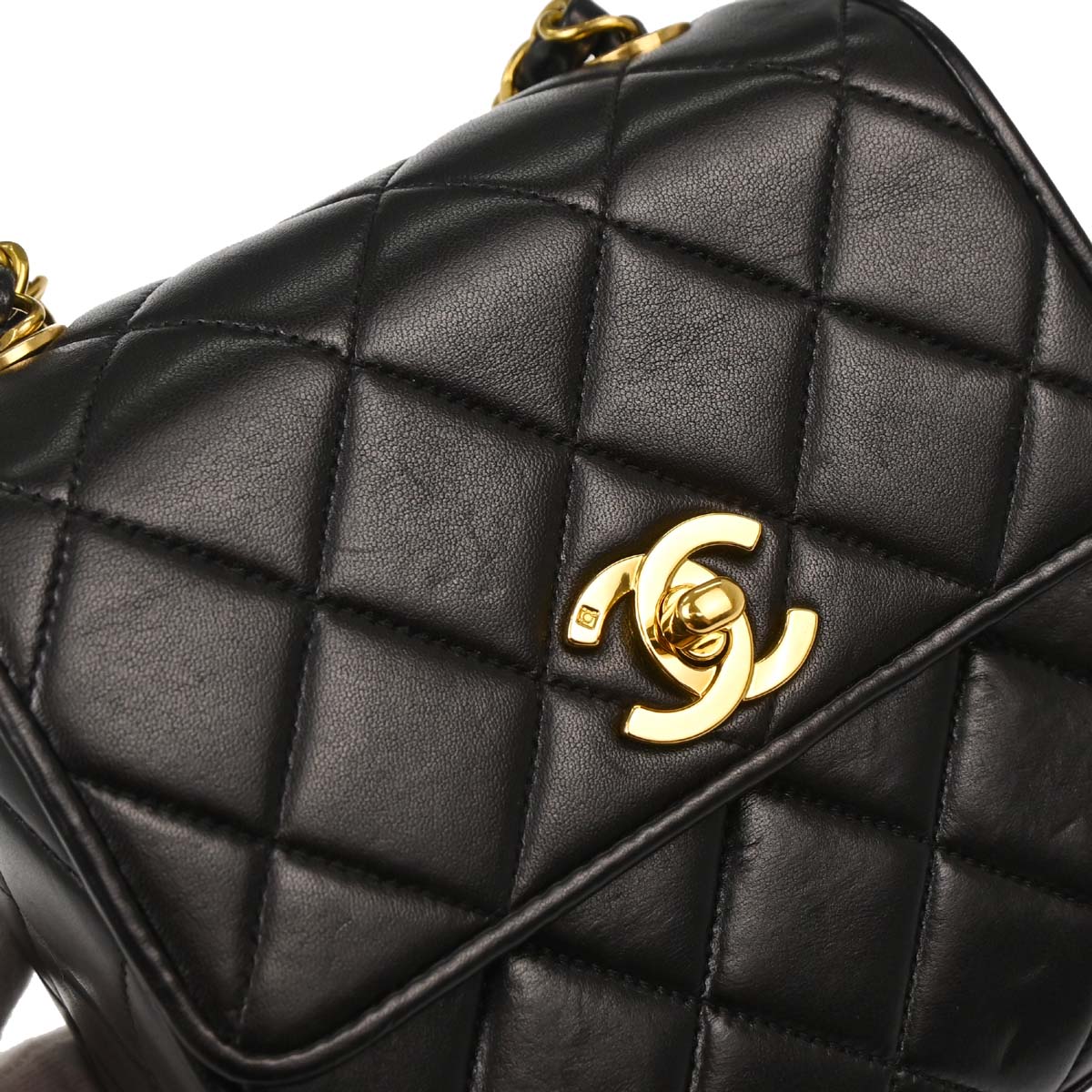 Chanel Black Lambskin Straight Flap Shoulder Bag
