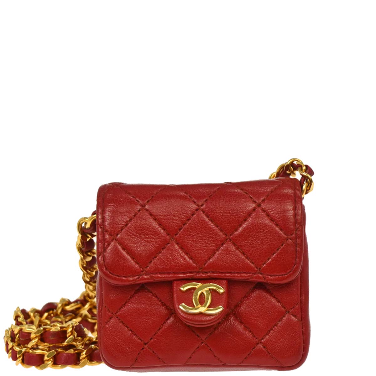Chanel Red Lambskin Micro Classic Flap Shoulder Bag Pochette