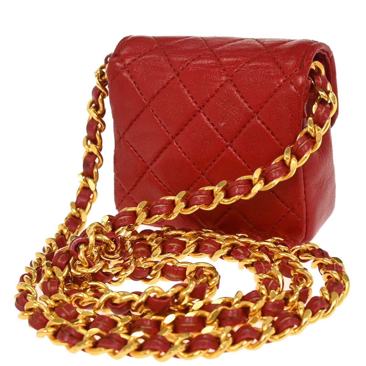 Chanel Red Lambskin Micro Classic Flap Shoulder Bag Pochette
