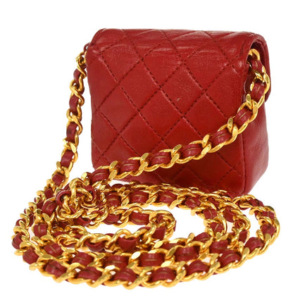 Chanel Red Lambskin Micro Classic Flap Shoulder Bag Pochette