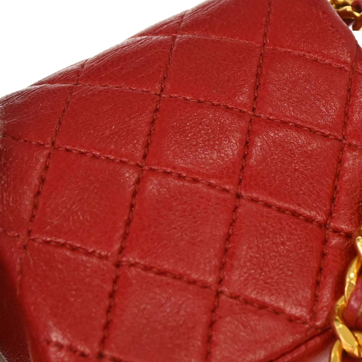 Chanel Red Lambskin Micro Classic Flap Shoulder Bag Pochette