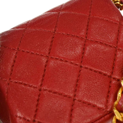 Chanel Red Lambskin Micro Classic Flap Shoulder Bag Pochette
