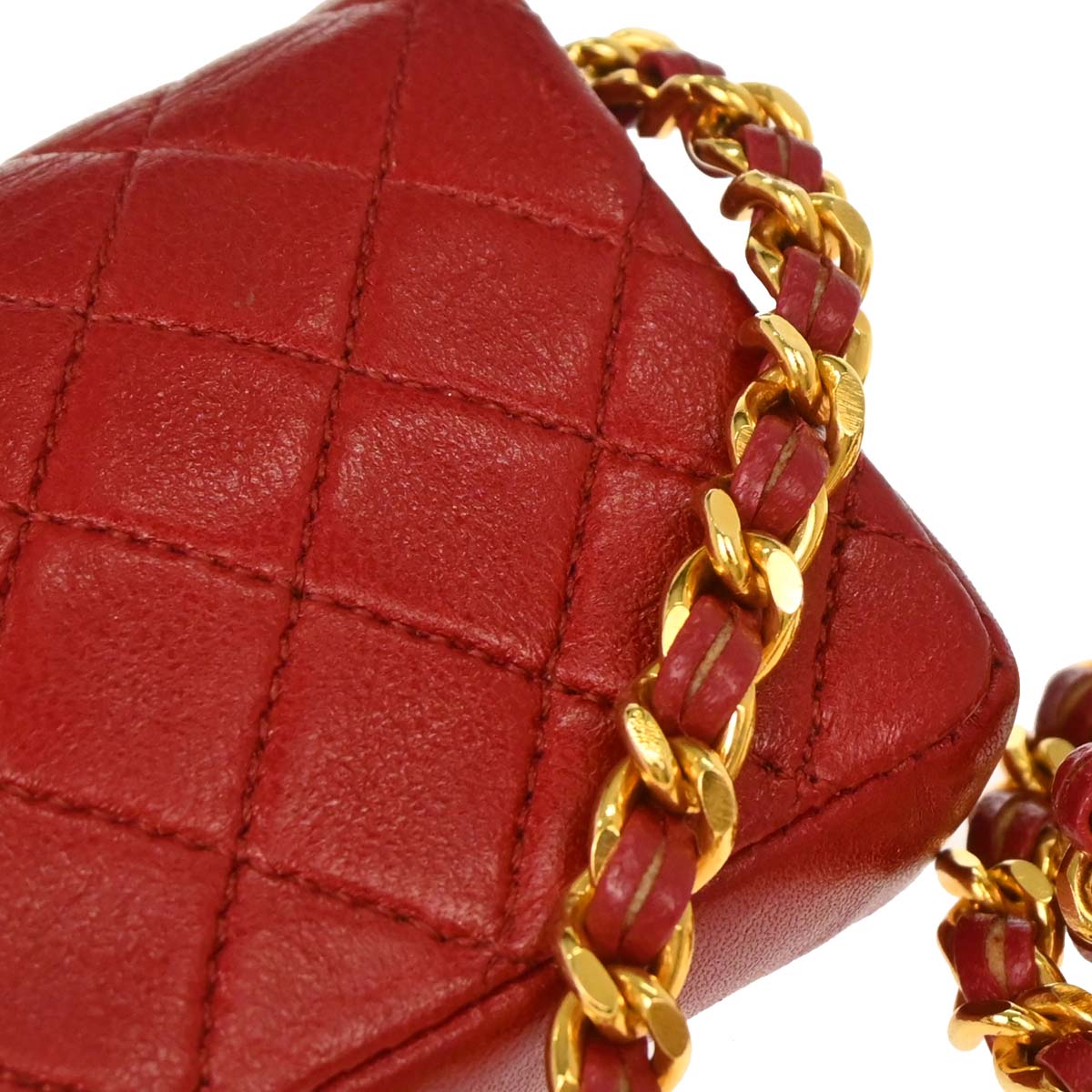 Chanel Red Lambskin Micro Classic Flap Shoulder Bag Pochette