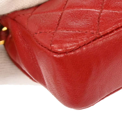 Chanel Red Lambskin Micro Classic Flap Shoulder Bag Pochette