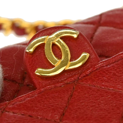 Chanel Red Lambskin Micro Classic Flap Shoulder Bag Pochette