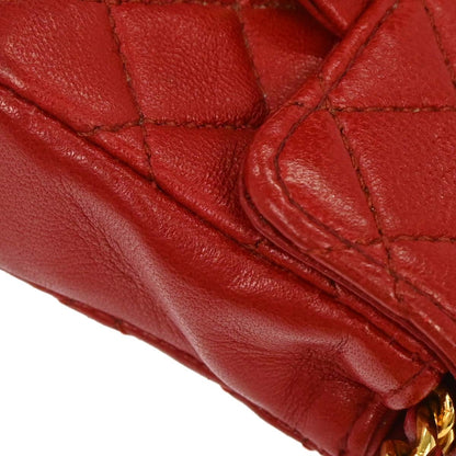 Chanel Red Lambskin Micro Classic Flap Shoulder Bag Pochette