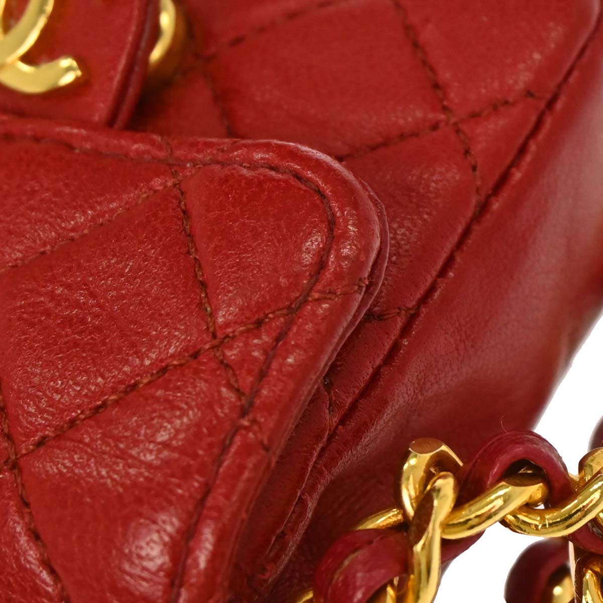 Chanel Red Lambskin Micro Classic Flap Shoulder Bag Pochette