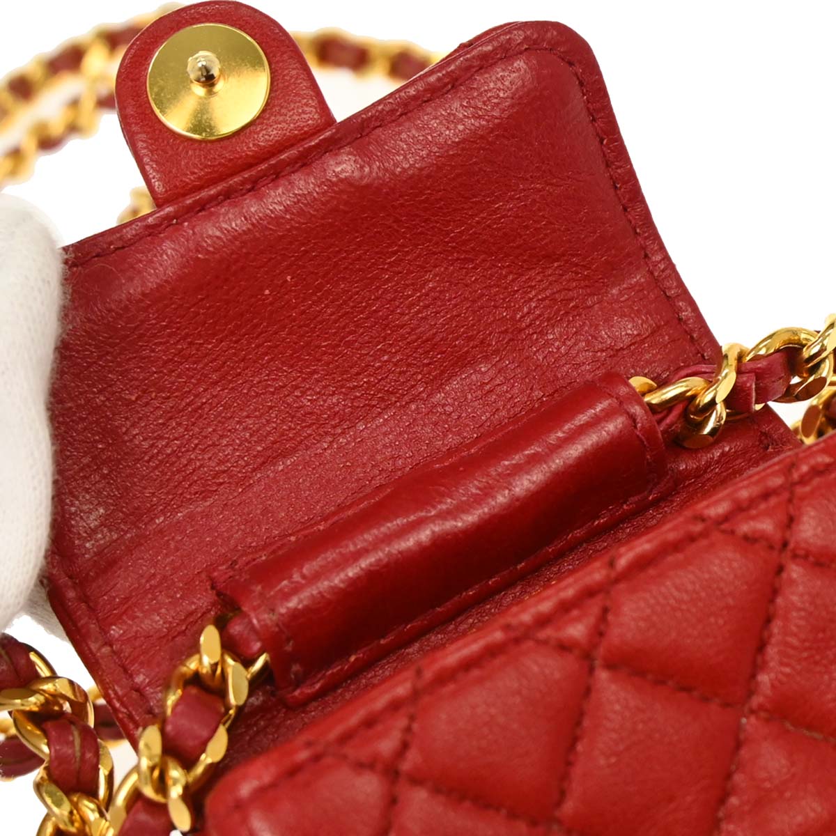 Chanel Red Lambskin Micro Classic Flap Shoulder Bag Pochette