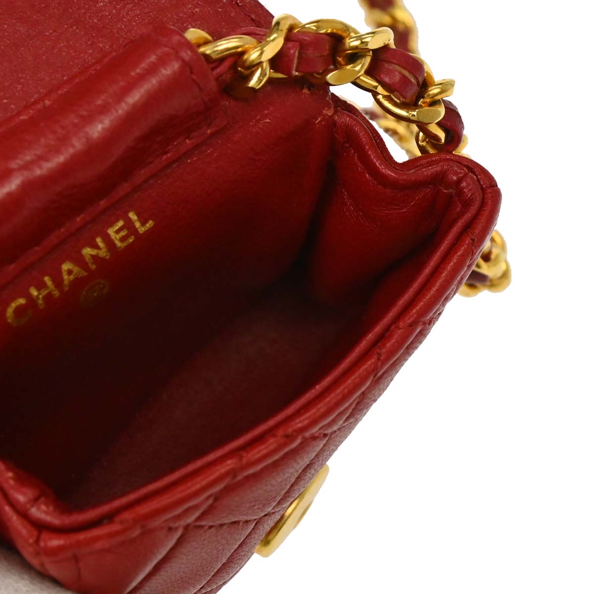 Chanel Red Lambskin Micro Classic Flap Shoulder Bag Pochette