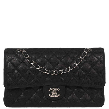 Chanel Black Caviar Skin Medium Classic Double Flap Shoulder Bag