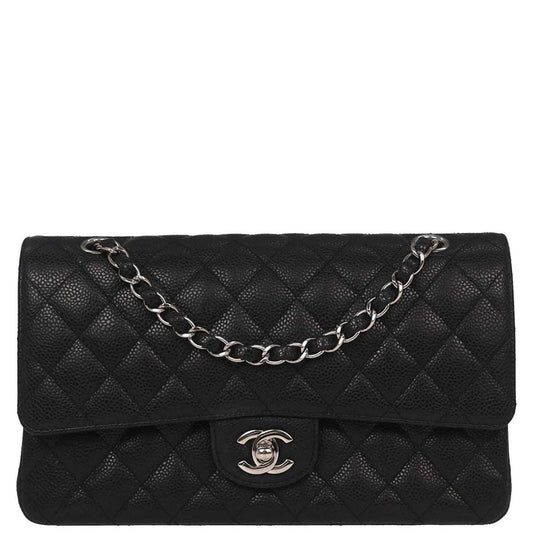 Chanel Black Caviar Skin Medium Classic Double Flap Shoulder Bag