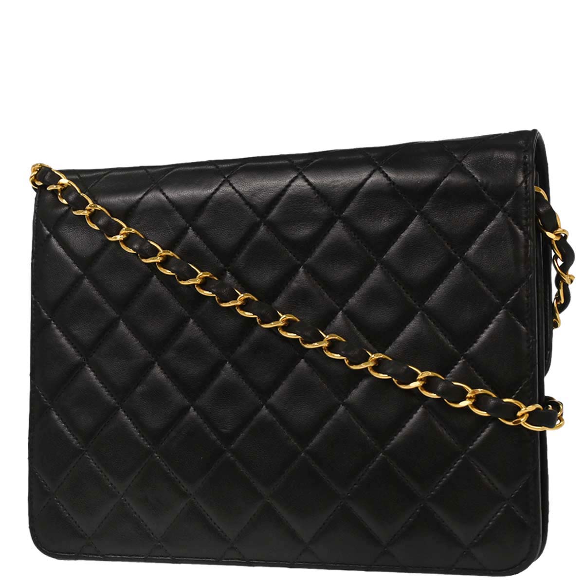 Chanel 1996-1997 Black Lambskin Pushlock Small Half Flap Shoulder Bag