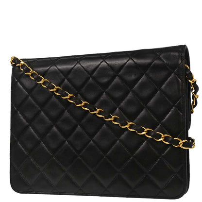 Chanel 1996-1997 Black Lambskin Pushlock Small Half Flap Shoulder Bag