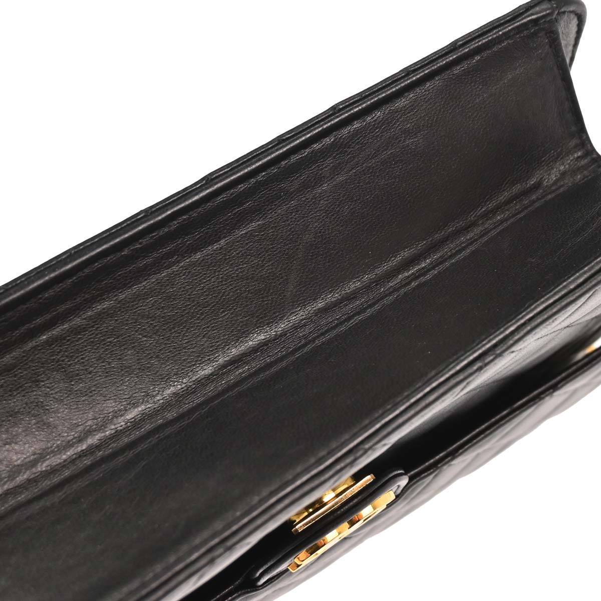 Chanel 1996-1997 Black Lambskin Pushlock Small Half Flap Shoulder Bag