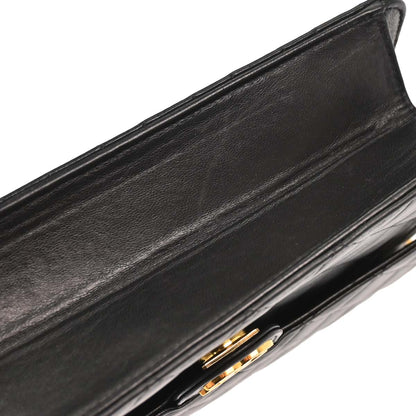 Chanel 1996-1997 Black Lambskin Pushlock Small Half Flap Shoulder Bag