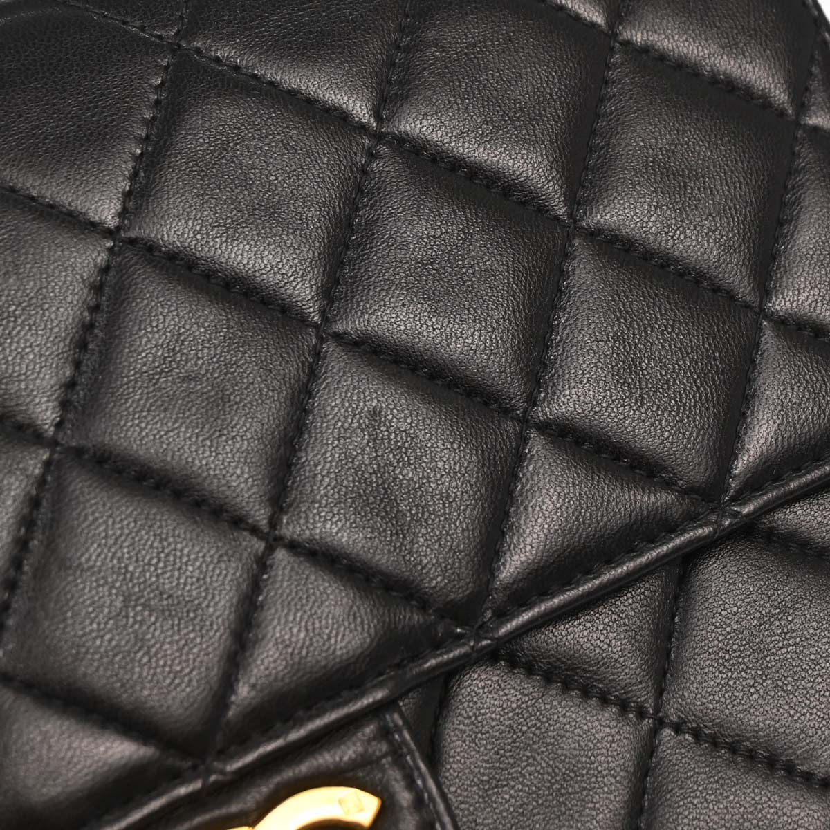 Chanel 1996-1997 Black Lambskin Pushlock Small Half Flap Shoulder Bag