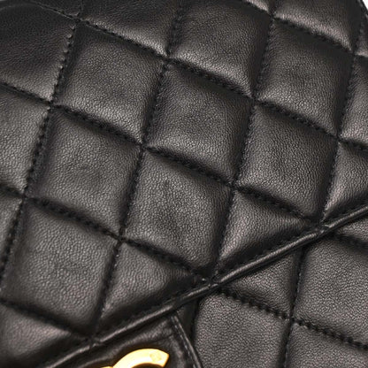 Chanel 1996-1997 Black Lambskin Pushlock Small Half Flap Shoulder Bag
