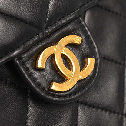 Chanel 1996-1997 Black Lambskin Pushlock Small Half Flap Shoulder Bag