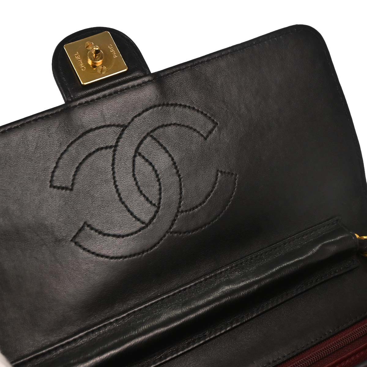 Chanel 1996-1997 Black Lambskin Pushlock Small Half Flap Shoulder Bag