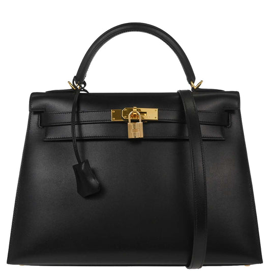 Hermes Black Box Calf Kelly 32 Sellier 2way Shoulder Handbag