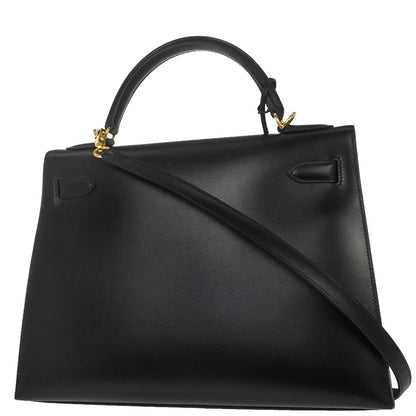 Hermes Black Box Calf Kelly 32 Sellier 2way Shoulder Handbag