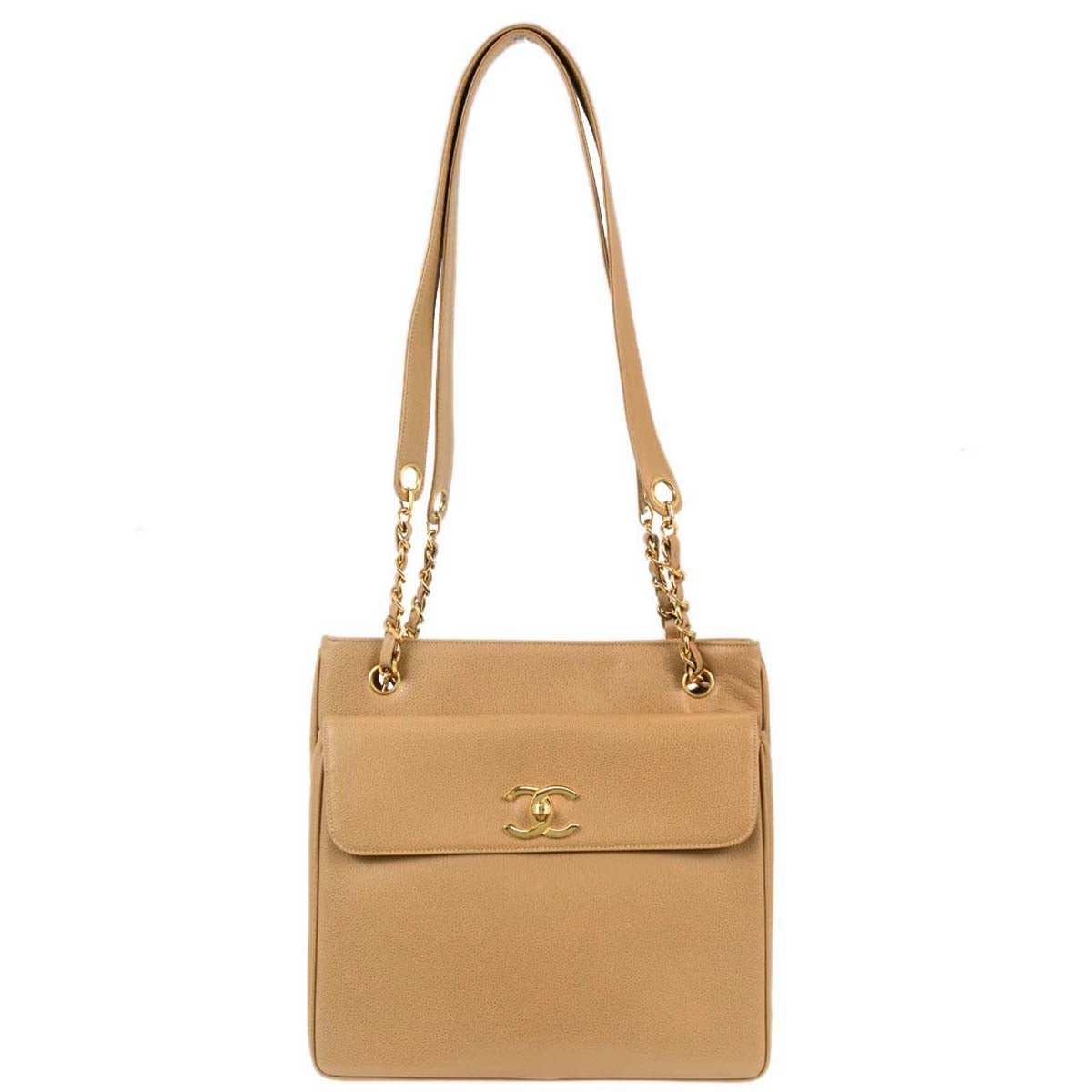 Chanel Beige Caviar Skin Shoulder Tote Bag
